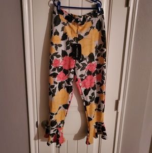 Pretty Little Thing, Size 10, Gray Large Floral Flare Hen Trousers